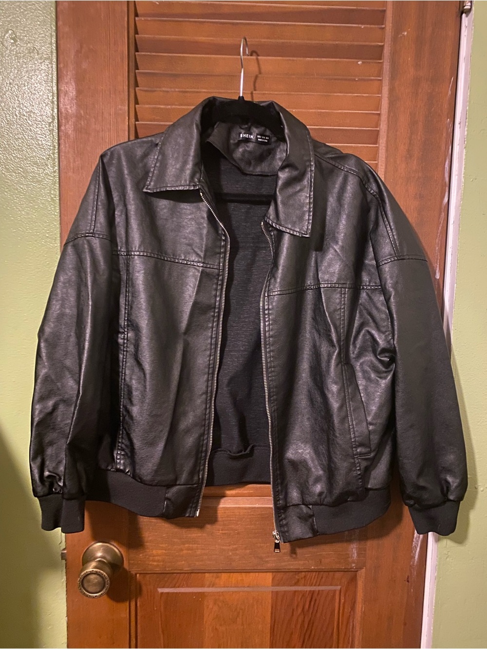 Women’s  Black Faux Leather Bomber Jacket